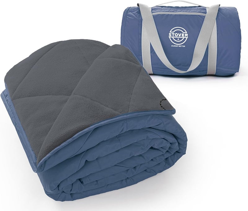 STOVER Large Waterproof Outdoor Stadium Blanket– Extra Thick Soft Fleece Camping Blanket for Travel, Picnics, Sports, Dogs– 79"x55", Warm, Windproof, Sand-Proof, Lightweight, Packable (Glacier Blue) - Image 1